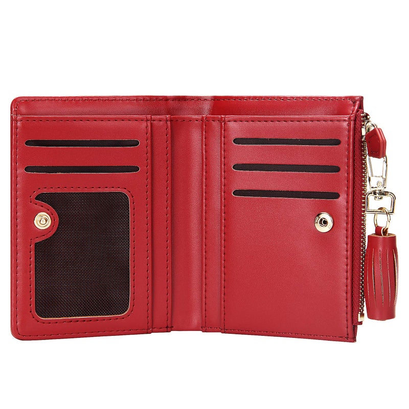 GEEAD Red Small Wallets for Women Bifold Slim Coin Purse Zipper ID Card Holder - Image 4